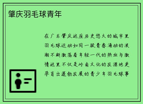 肇庆羽毛球青年