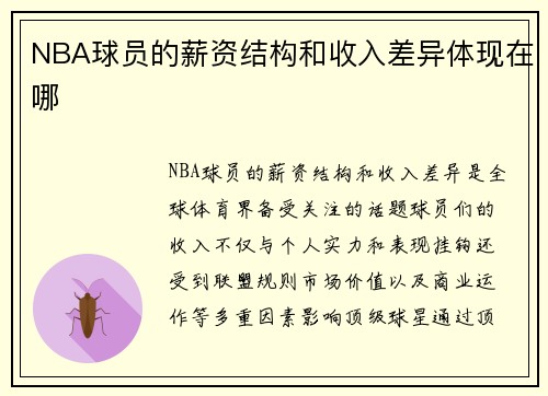 NBA球员的薪资结构和收入差异体现在哪
